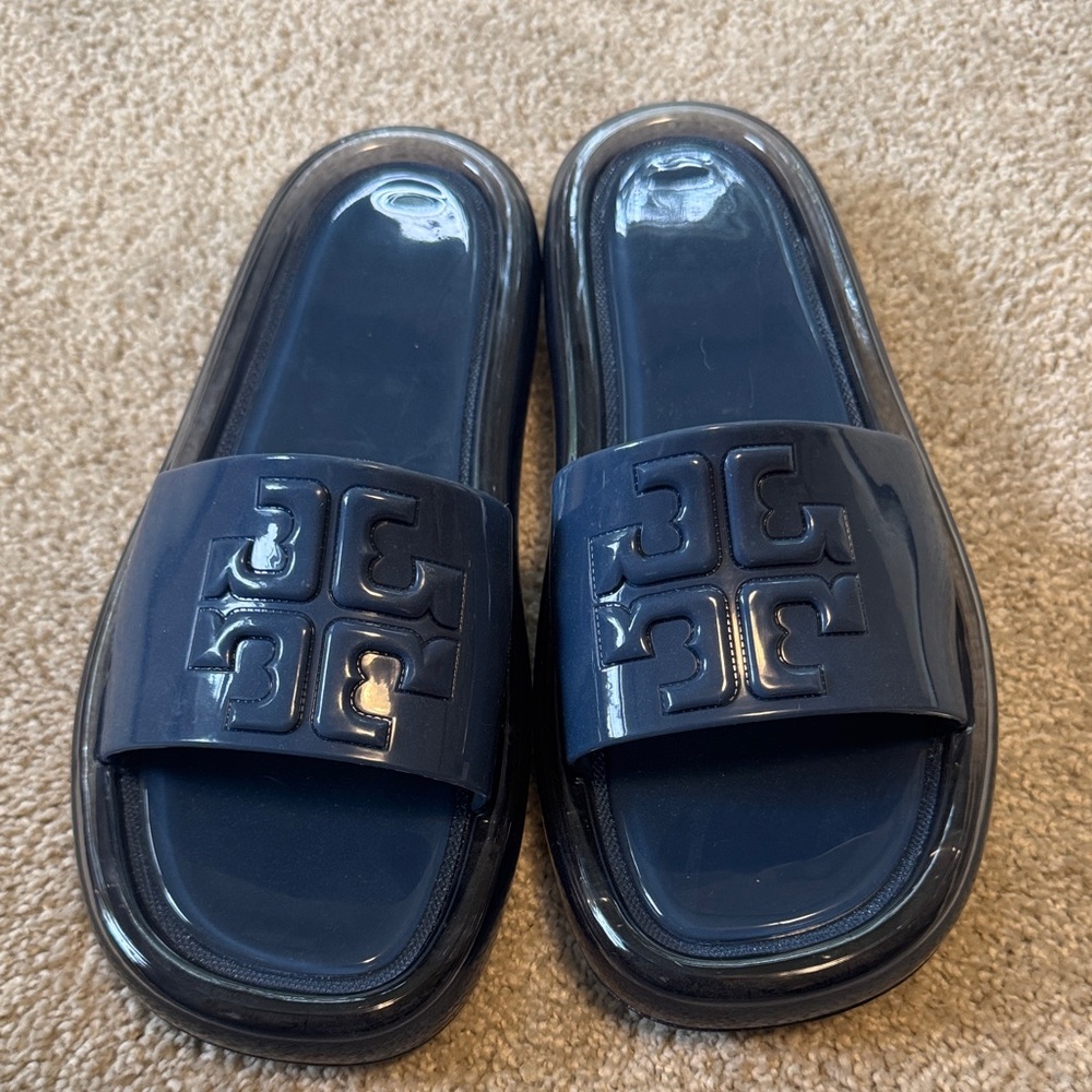 Tory Burch Navy Blue Slide Sandals